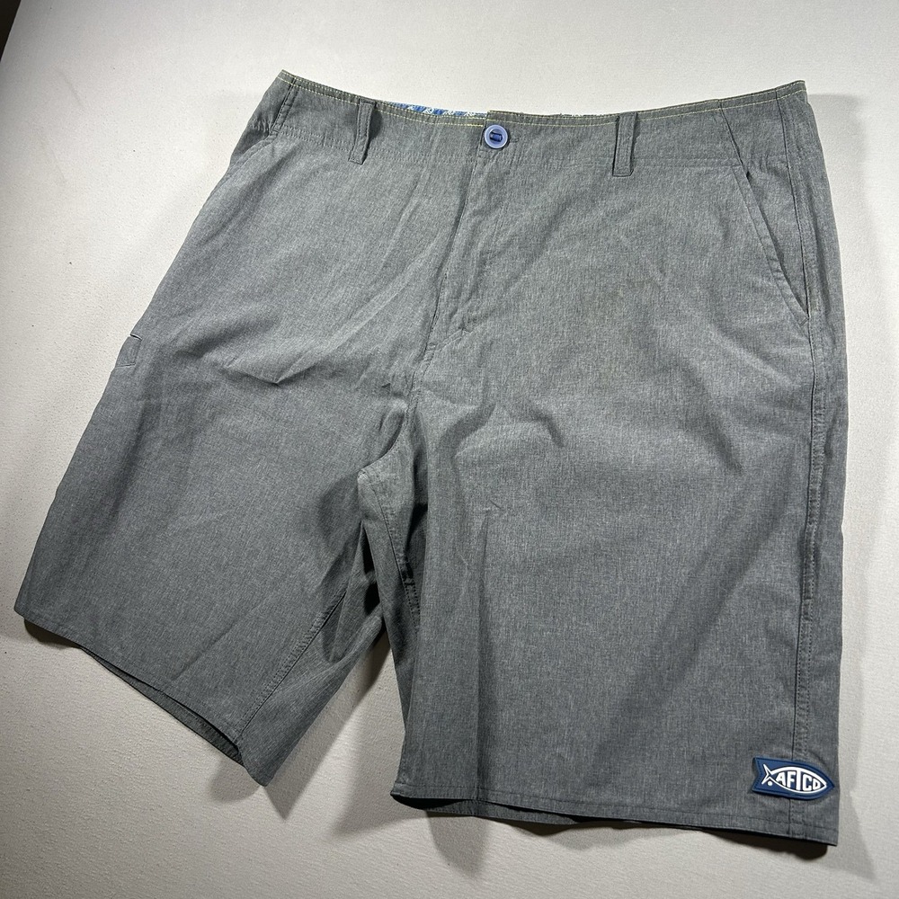AFTCO Hybrid Fishing Shorts Mens 36 Gray Chino Quick Dry Stretch Zip Fly